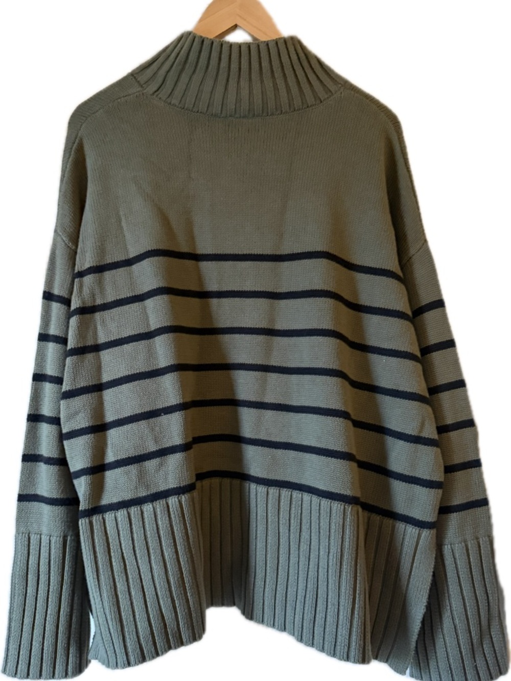 GAP Olive Green and Black Striped Mock Turtleneck Sweater